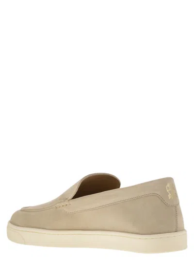 Brunello Cucinelli Chevron-effect Suede Moccasins In Gold