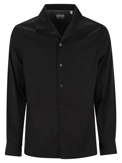 Brunello Cucinelli Dark Blue Silk And Cotton Blend Shirt