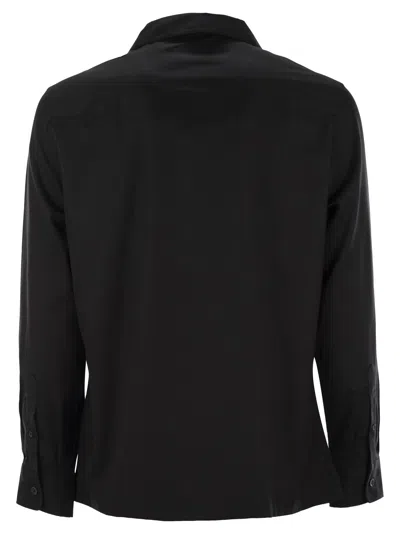 Brunello Cucinelli Dark Blue Silk And Cotton Blend Shirt