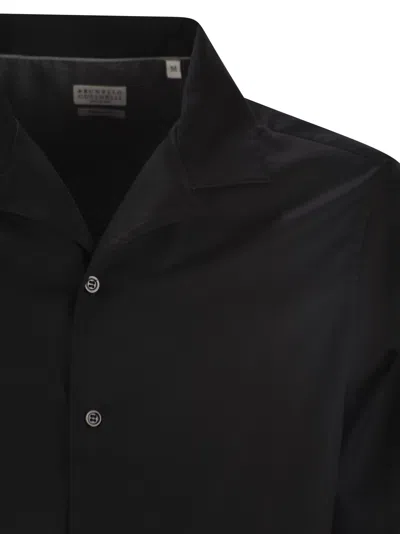 Brunello Cucinelli Dark Blue Silk And Cotton Blend Shirt