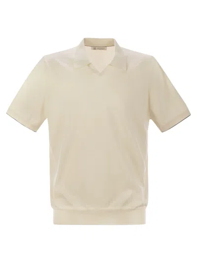 Brunello Cucinelli Men Cotton Polo Style Sweater In Neutral
