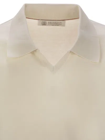 Brunello Cucinelli Men Cotton Polo Style Sweater In Neutral