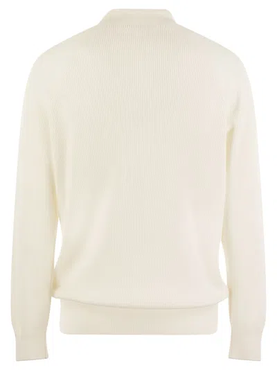 Brunello Cucinelli Cotton Rib Knit Polo Shirt With Long Raglan Sleeve