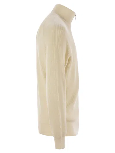 Brunello Cucinelli Men's Cotton Rib Sweater With Zip Opening And Raglan Sleeve
