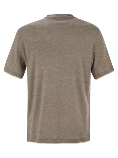 Brunello Cucinelli Crew-neck T-shirt In Linen And Cotton Jersey With Faux Layering