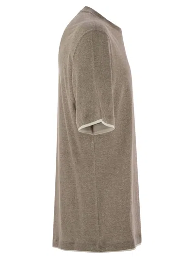 Brunello Cucinelli Crew-neck T-shirt In Linen And Cotton Jersey With Faux Layering