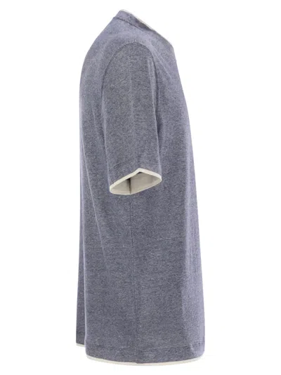Brunello Cucinelli Crew-neck T-shirt In Linen And Cotton Jersey With Faux Layering In Gray