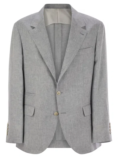 Brunello Cucinelli Men Deconstructed Jacket In Délavé Linen In Gray