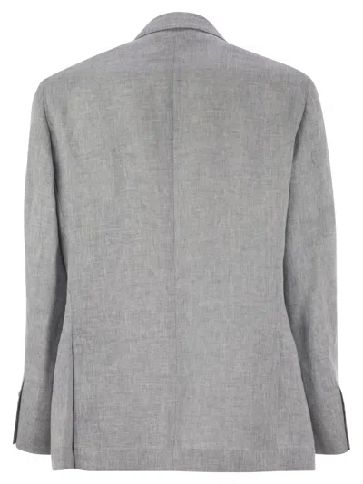 Brunello Cucinelli Men Deconstructed Jacket In Délavé Linen In Gray