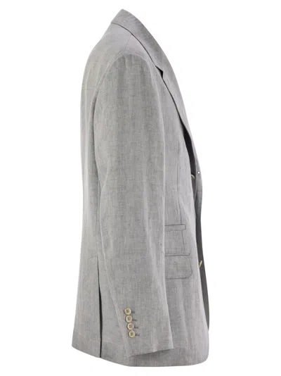 Brunello Cucinelli Men Deconstructed Jacket In Délavé Linen In Gray