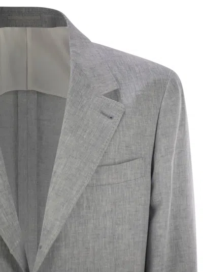 Brunello Cucinelli Men Deconstructed Jacket In Délavé Linen In Gray