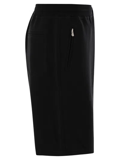 Brunello Cucinelli Men Double Fleece Bermuda Shorts In Cotton, Cashmere And Silk In Black