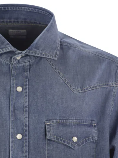 Brunello Cucinelli Men Easy Fit Shirt In Light Cotton Denim In Blue