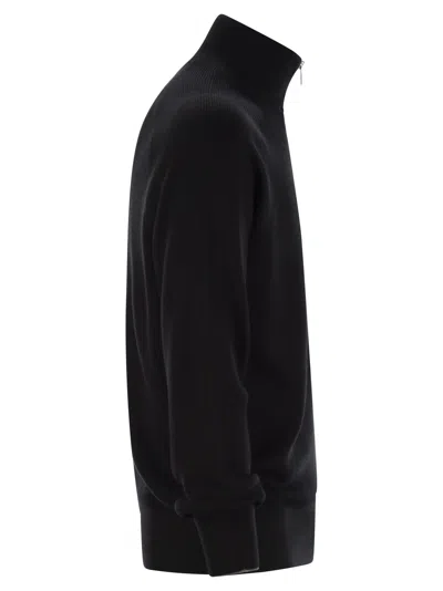 Brunello Cucinelli English Rib Cotton Sweater With Zip Opening And Raglan Sleeves