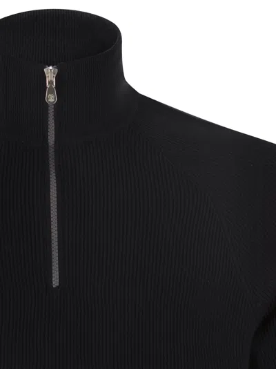 Brunello Cucinelli English Rib Cotton Sweater With Zip Opening And Raglan Sleeves