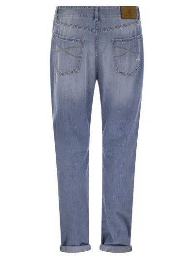 Brunello Cucinelli Five-pocket Leisure Fit Trousers In Lightweight Old Denim With Rips