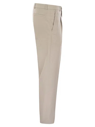 Brunello Cucinelli Garment-dyed Leisure Fit Trousers In American Pima Comfort Cotton With Pleats