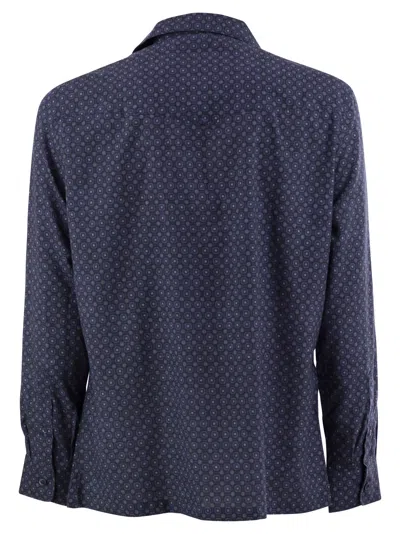 Brunello Cucinelli Men Geometric Print Easy Fit Twill Shirt With Camp Collar In Blue