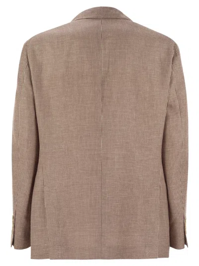 Brunello Cucinelli Houndstooth Wool, Linen And Silk Deconstructed Jacket