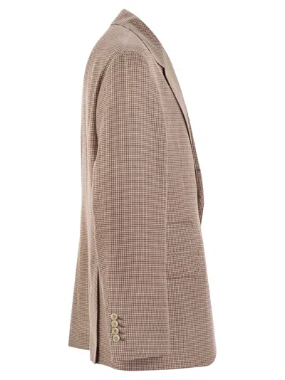 Brunello Cucinelli Houndstooth Wool, Linen And Silk Deconstructed Jacket