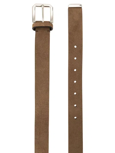Brunello Cucinelli Men Inverted Leather Belt With Square Buckle And Toecap