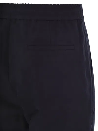 Brunello Cucinelli Men Leisure Fit Trousers In Linen And Cotton Gabardine With Drawstring And Double