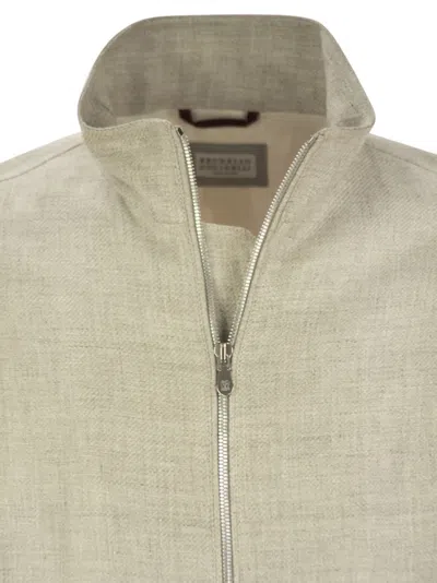 Brunello Cucinelli Men Linen, Wool And Silk Diagonal Bomber Jacket