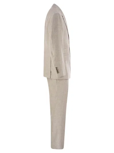 Brunello Cucinelli Men Linen, Wool And Silk Leisure Suit In Neutral