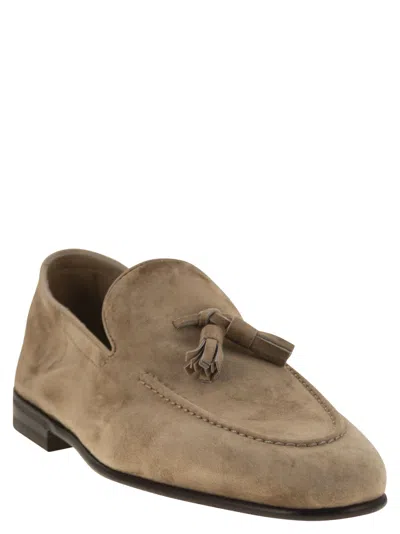 Brunello Cucinelli Men Suede Moccasins With Tassels In Brown