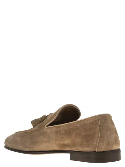 Brunello Cucinelli Men Suede Moccasins With Tassels In Brown