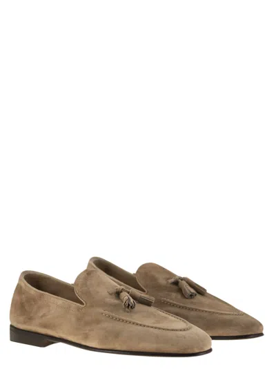 Brunello Cucinelli Men Suede Moccasins With Tassels In Brown