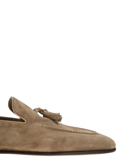 Brunello Cucinelli Men Suede Moccasins With Tassels In Brown