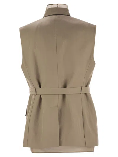 Brunello Cucinelli Women Cotton And Linen Cover Gilet With Detachable Organza Insert And Necklace