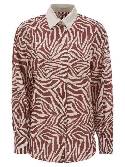 Brunello Cucinelli Cotton And Silk Ethnic Print Poplin Shirt