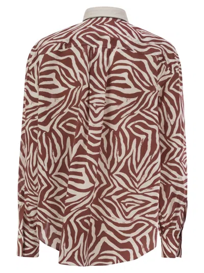 Brunello Cucinelli Cotton And Silk Ethnic Print Poplin Shirt