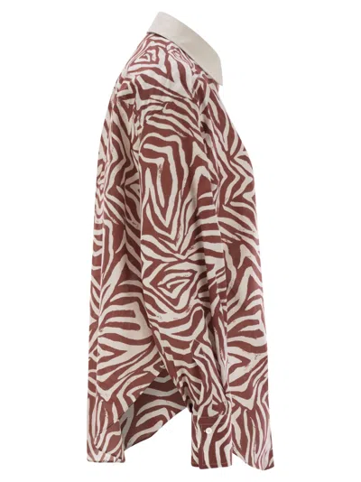 Brunello Cucinelli Cotton And Silk Ethnic Print Poplin Shirt