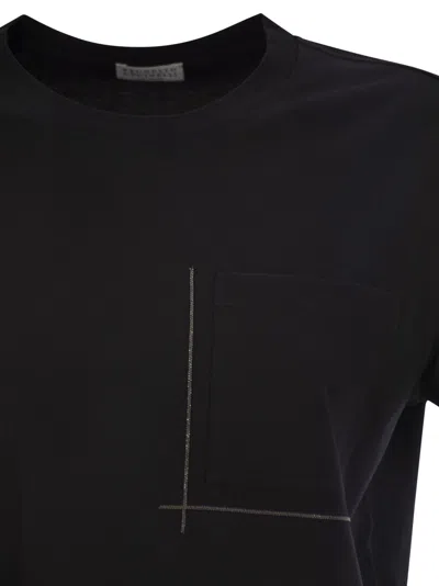 Brunello Cucinelli Cotton Jersey T Shirt With Shiny Pocket Detail