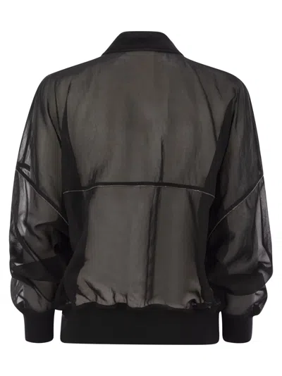 Brunello Cucinelli Black Organza Shiny Trims Bomber Jacket
