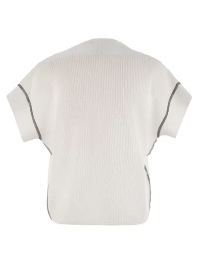 Brunello Cucinelli Women Cotton Rib Knit T-shirt With Precious Trims