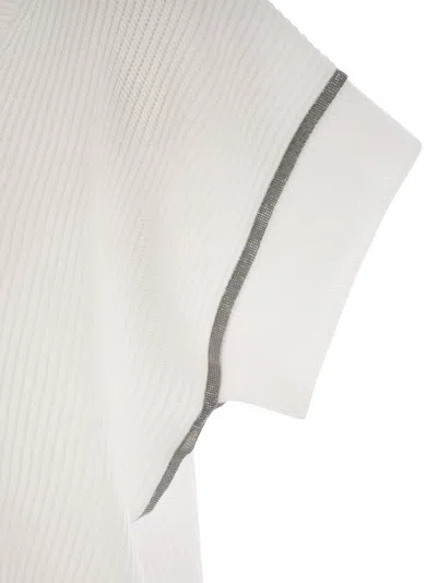 Brunello Cucinelli Women Cotton Rib Knit T-shirt With Precious Trims