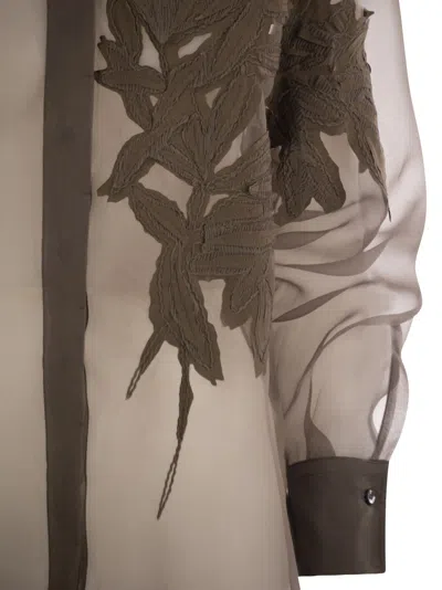 Brunello Cucinelli Laser Cut Crispy Silk Chiffon Blouse In Brown