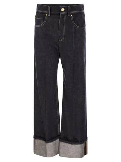 Brunello Cucinelli Women Crop Denim Trousers With Turn-ups
