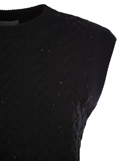 BRUNELLO CUCINELLI BRUNELLO CUCINELLI WOMEN DAZZLING DOUBLE CABLE KNITTED COTTON WAISTCOAT 