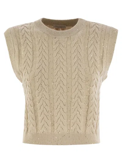 Brunello Cucinelli Beige Dazzling Double Cable Knit Vest