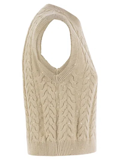 Brunello Cucinelli Beige Dazzling Double Cable Knit Vest