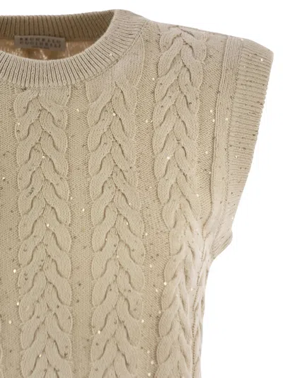 Brunello Cucinelli Beige Dazzling Double Cable Knit Vest