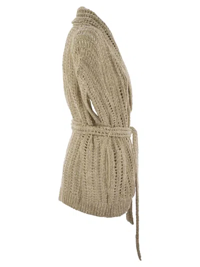 Brunello Cucinelli Dazzling Silk And Linen Perforated Rib Cardigan
