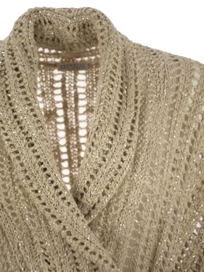 Brunello Cucinelli Dazzling Silk And Linen Perforated Rib Cardigan