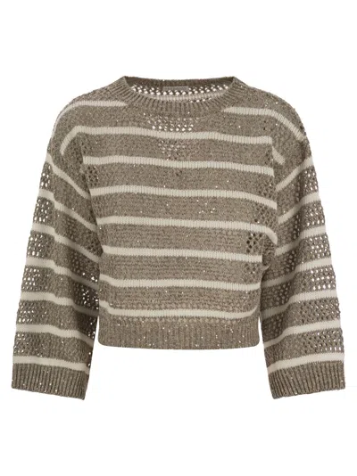 Brunello Cucinelli Dazzling Striped Net Linen Jersey