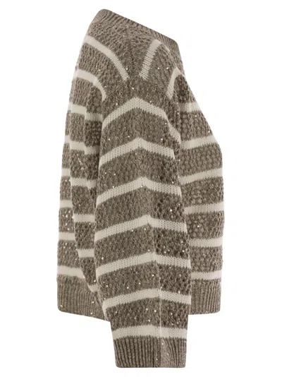 Brunello Cucinelli Dazzling Striped Net Linen Jersey